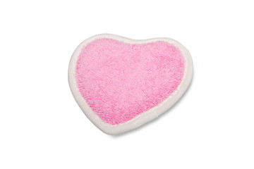 Pink heart shaped loofah