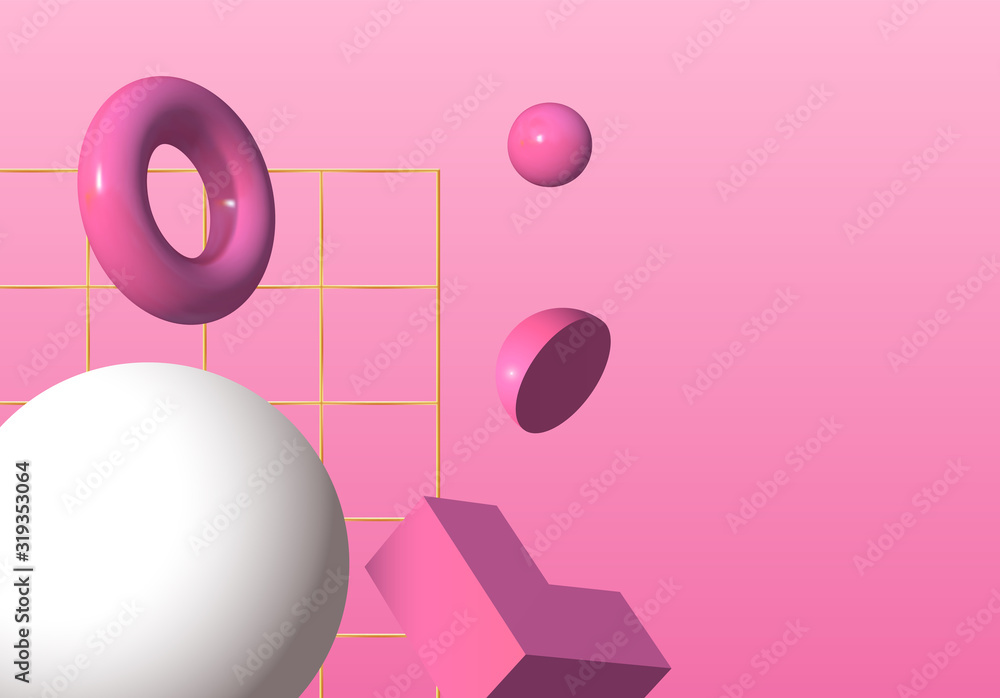 Aufkleber 3D shapes or abstract design elements falling in trendy colorful surreal background
