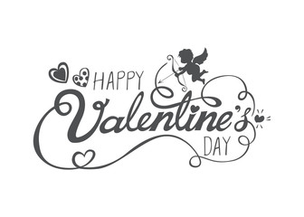 Happy Valentines Day text with handwritten calligraphy isolated on white background. Vector Illustration.