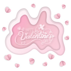 Love Invitation card Valentine's day abstract background with text Happy Valentine's day, paper cut pink background. Vector illustration.