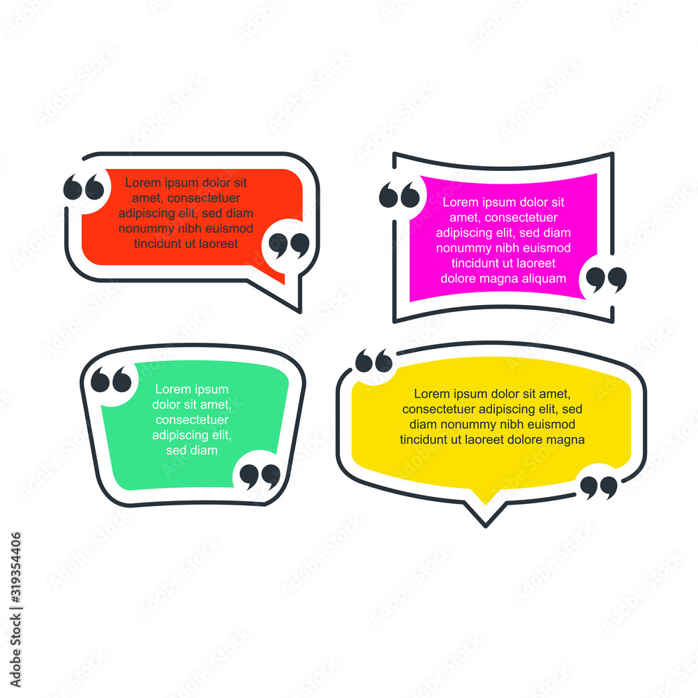 Fototapete Colored quote speech bubble template. set different shape geometric texting boxes. Quotes form and speech box isolated on white background. Vector illustration.