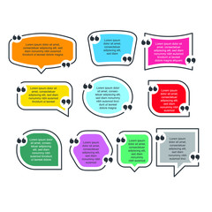 Colored quote speech bubble template. set different shape geometric texting boxes. Quotes form and speech box isolated on white background. Vector illustration.