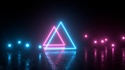 3D rendering neon triangle background, sci-fi modern futuristic background for game show, product poster.