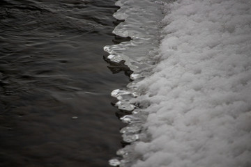 Ice melt in January by the river