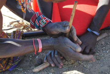 AFRICA, KENYA, MASAI MARA NATIONAL RESERVE, AUGUST 3,  2010: Masai village with masai tribe. Masai...