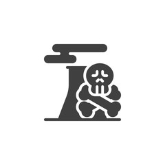 Factory air pollution vector icon. Pipe with smog and death skull filled flat sign for mobile concept and web design. glyph icon. Toxic factory chimney symbol, logo illustration. Vector graphics