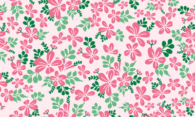Seamless pink floral for valentine, with leaf and flower pattern background drawing.