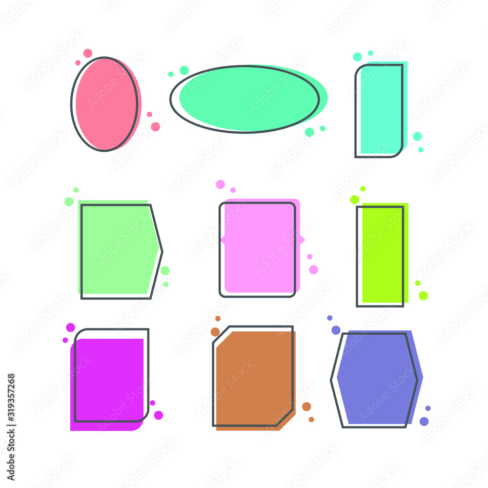 Poster Colored quote speech bubble template. set different shape geometric texting boxes. Quotes form and speech box isolated on white background. Vector illustration.