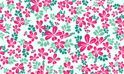 Seamless pink floral for valentine, with leaf and flower pattern background drawing.