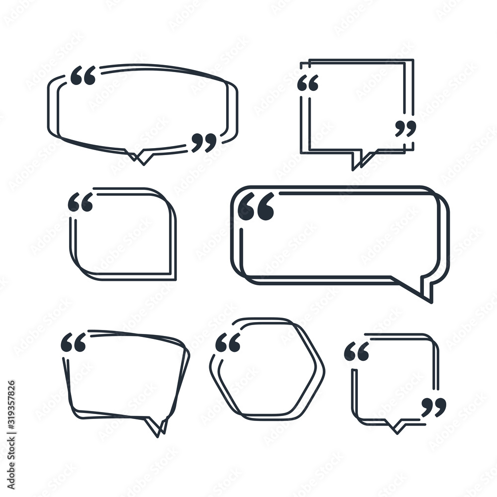 Poster collection of scribbled comic speech bubbles. colored quote speech bubble template. quotes form and 