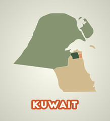 Kuwait poster in retro style. Map of the country with regions in autumn color palette. Shape of Kuwait with country name. Astonishing vector illustration.