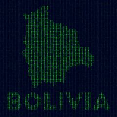Digital Bolivia logo. Country symbol in hacker style. Binary code map of Bolivia with country name. Authentic vector illustration.