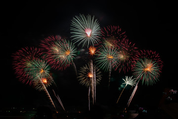 Fototapeta na wymiar Colorful of fireworks in holiday festival from Pattaya Chonburi Thailand