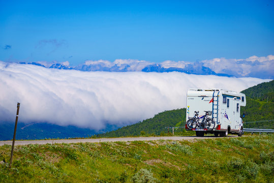 Camper on road, 5 JULY 2018, Vikafjellet Norway