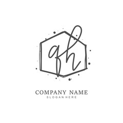 Handwritten initial letter Q H QH for identity and logo. Vector logo template with handwriting and signature style.