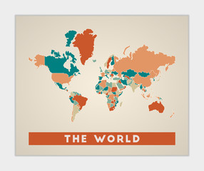 The World poster. Map of the world with colorful regions. Classy vector illustration.