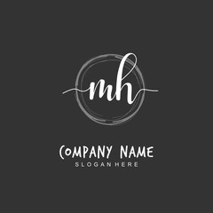 Handwritten initial letter M H MH for identity and logo. Vector logo template with handwriting and signature style.