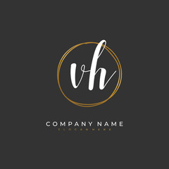 Handwritten initial letter V H VH for identity and logo. Vector logo template with handwriting and signature style.