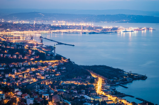 Trieste cityscape view at night