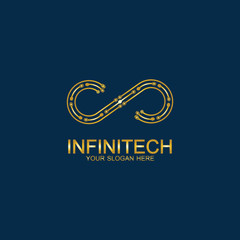 Golden Infinity Technology Logo. Symbol & Icon Vector Template.