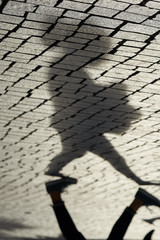 Shadow of a pedestrian in a shopping street in Leipzig......