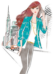 街でスマホで話す女性