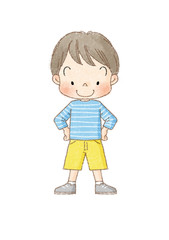 男の子　全身正面　腰に手　（茶線）