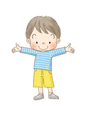 男の子　全身正面　両手広げる　（茶線）