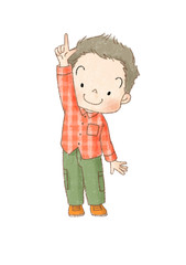男の子　全身正面　上指さし　（茶線）