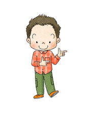 男の子　全身正面　指さし　（黒線）