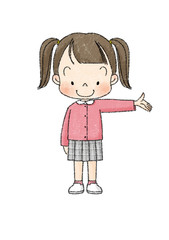 女の子　全身正面　紹介ポーズ　（黒線）