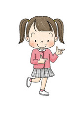 女の子　全身正面　指さし　（黒線）