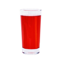 Glass of red juice isolated on white.