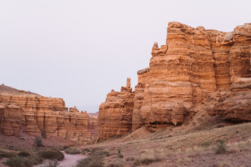 Charyn Canyon, Kazakhstan. Red-yellow canyon in yellow light. Looks like a famous grand canyon in America. Summer