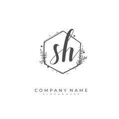  Handwritten initial letter S H SH for identity and logo. Vector logo template with handwriting and signature style.