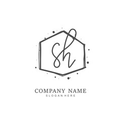  Handwritten initial letter S H SH for identity and logo. Vector logo template with handwriting and signature style.