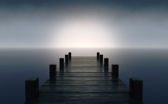Fototapeta Pier On Sunrise Horizon
