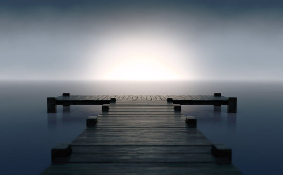 Fototapeta Pier On Sunrise Horizon