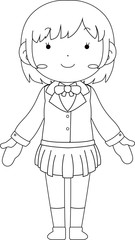 Cute pose of cute schoolgirl outline
