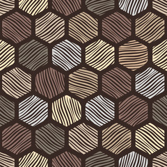 Seamless honeycomb pattern with hand drawn textures.