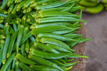 Organic lady finger  in the vegetable market. lady finger are good for health. 