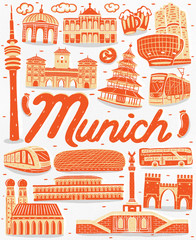 Illustration of seamless pattern Munich city landmark with flat design style.