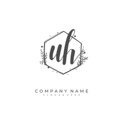 Handwritten initial letter U H UH for identity and logo. Vector logo template with handwriting and signature style.