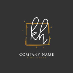 Handwritten initial letter K H KH for identity and logo. Vector logo template with handwriting and signature style.