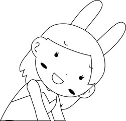 Cute pose of cute bunny girl Upper body outline