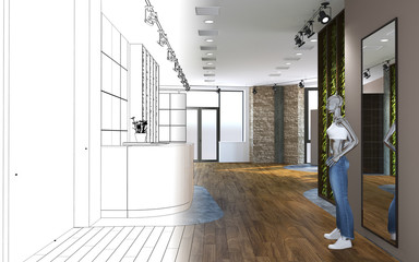 empty pavilion, interior visualization, 3D illustration