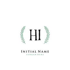 HI Initial handwriting logo vector