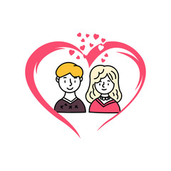 Creative illustration of cute couple in love for Happy Valentine's Day celebration.