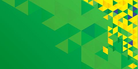 Green yellow blue triangle geometric abstract background for presentation design, banner, flyer, poster, business card and brochure. Modern flat vector illustration with Brazilian color
