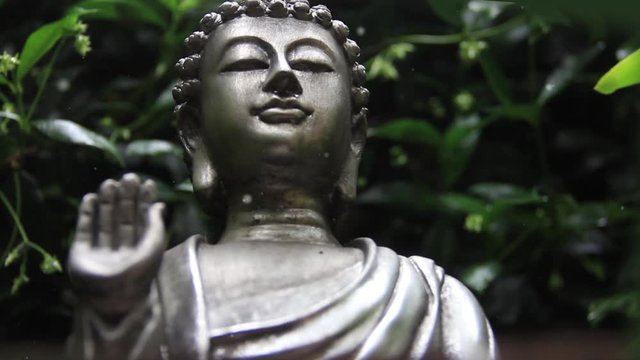 Buddha Statue in a Garden with Green Forest Background. Close-Up. 